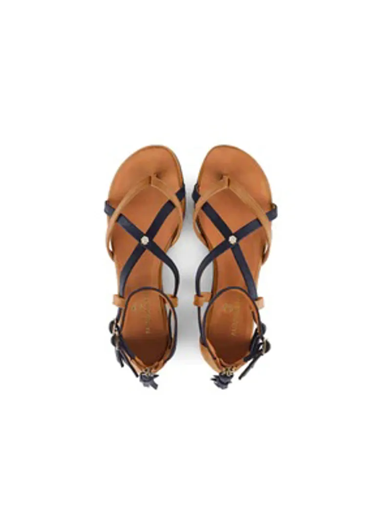 Fairfax and Favor Brancaster Sandal Tan/Navy Suede-1